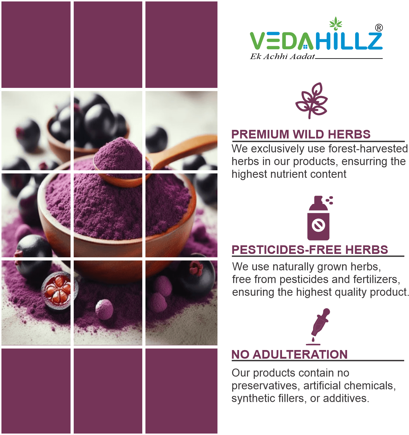 Vedahillz Herbal Jamun Powder Made from Carefully Selected Jamun Fruit